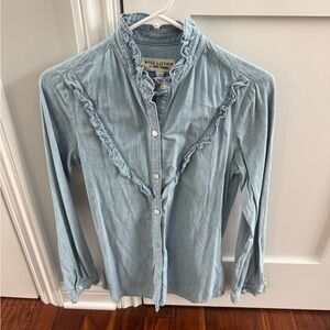 Nili Lotan Denim Blue Ruffle Top